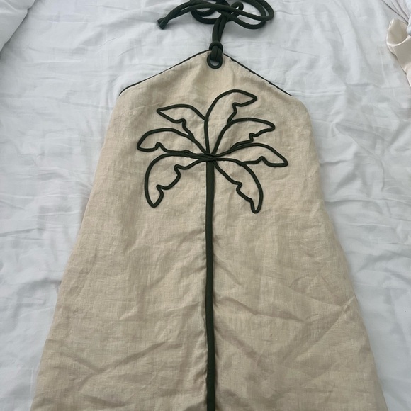 Farm Rio Sand Coconut Mini Halter Dress with Green Palm Design - Picture 6 of 10